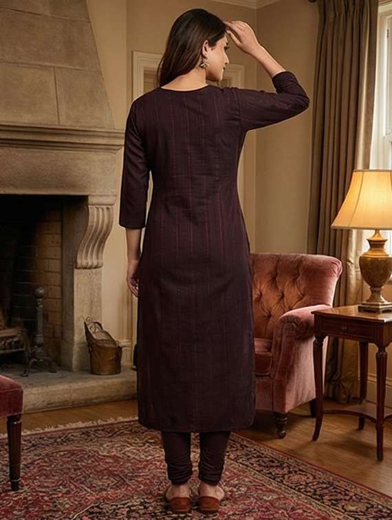 women self design three quarter sleeve straight kurta - 22241798 -  Standard Image - 3