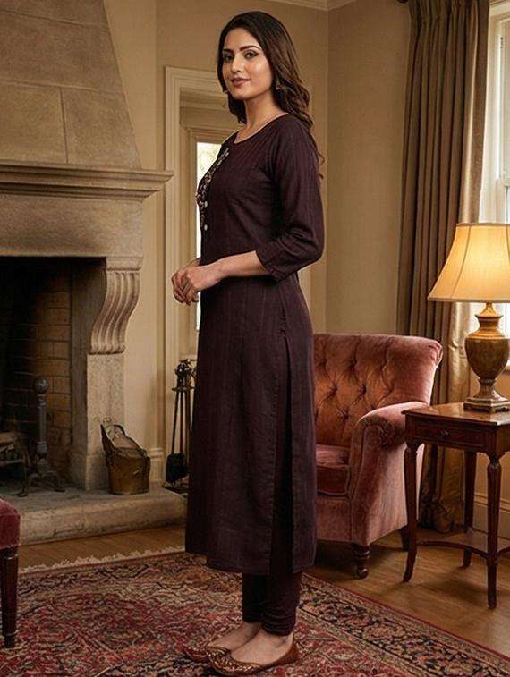 women self design three quarter sleeve straight kurta - 22241798 -  Standard Image - 3