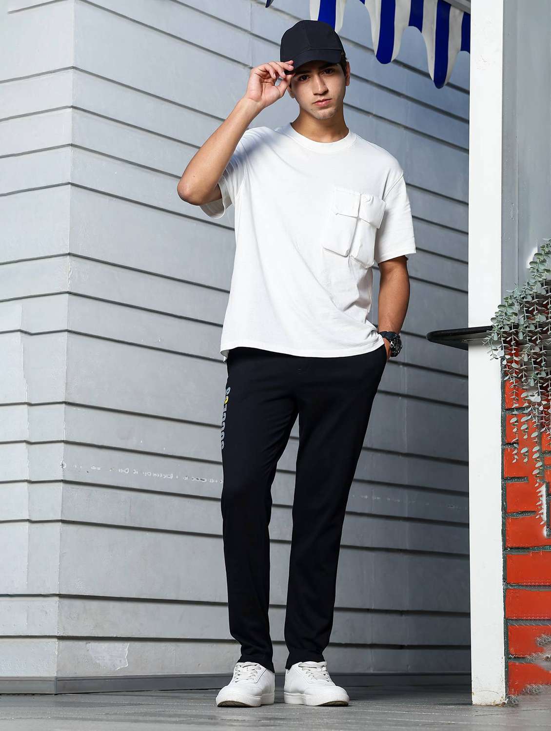 men placement print mid rise full length track pant - 22241808 -  Standard Image - 3