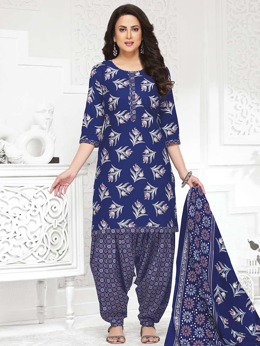 women floral three quarter sleeve kurta patiala with dupatta set