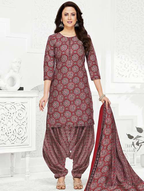 women printed three quarter sleeve kurta patiala with dupatta set - 22241990 -  Standard Image - 0