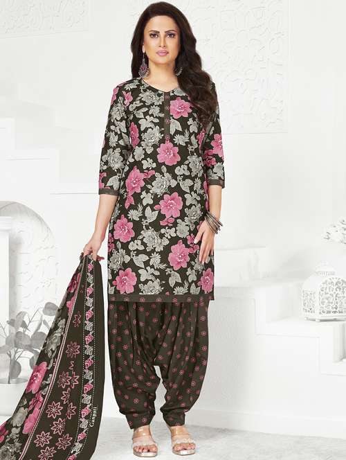 women floral three quarter sleeve kurta patiala with dupatta set - 22242008 -  Standard Image - 0