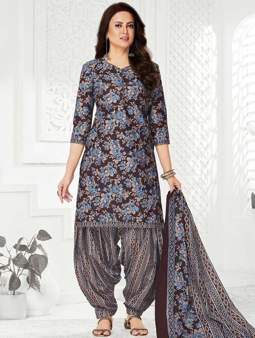 women floral three quarter sleeve kurta patiala with dupatta set - 22242009 -  Standard Image - 0