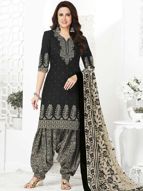 women printed three quarter sleeve kurta patiala with dupatta set - 22242010 -  Standard Image - 0