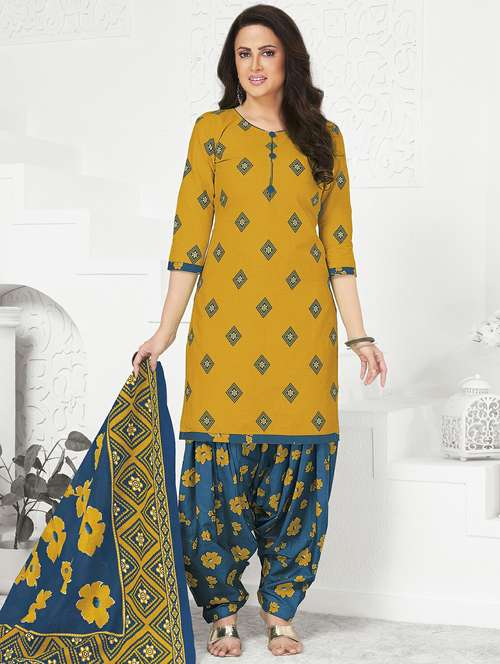 women printed three quarter sleeve kurta patiala with dupatta set - 22242011 -  Standard Image - 0