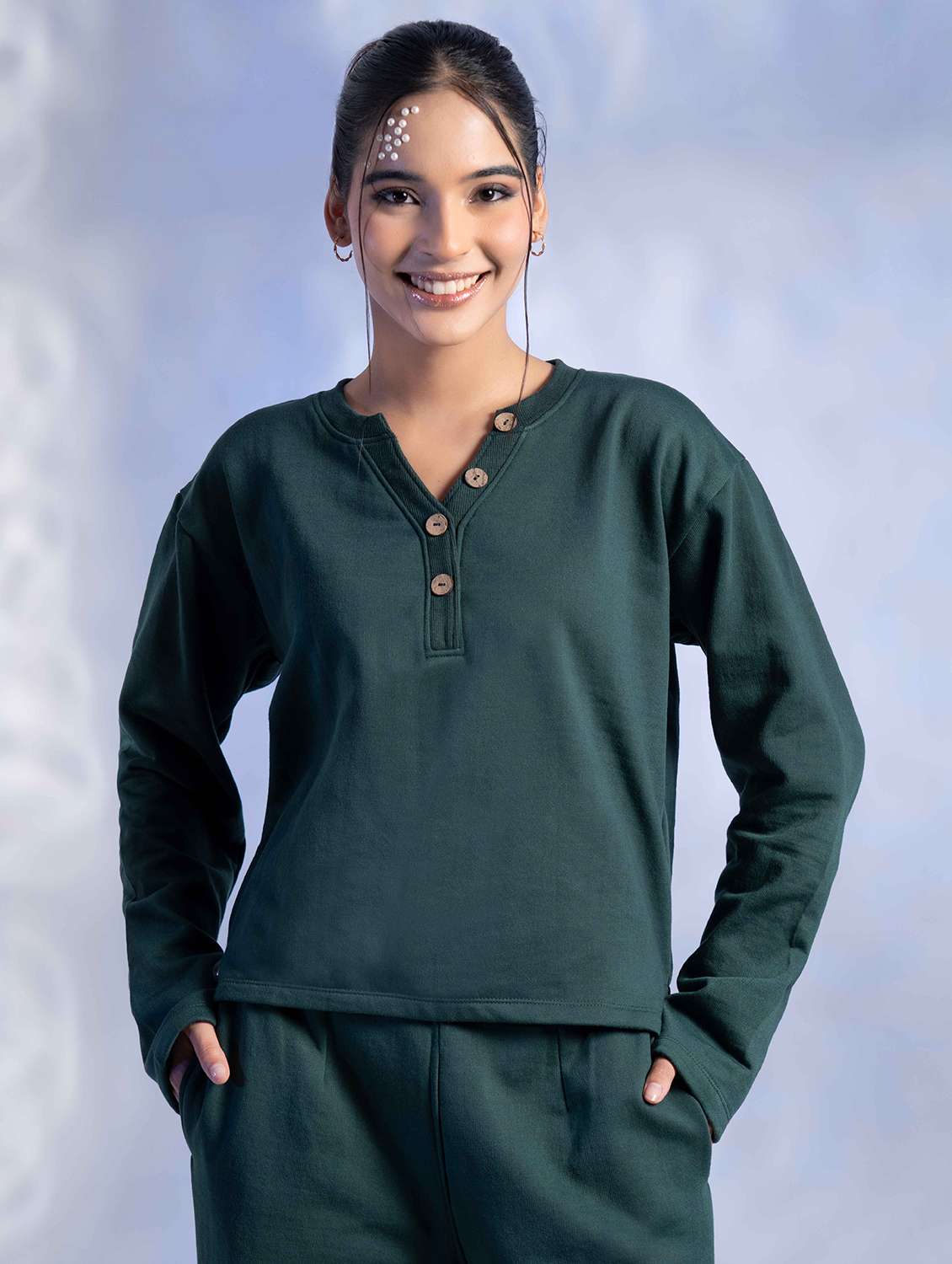 women solid long sleeve winter wear co-ord set - 22242054 -  Standard Image - 3