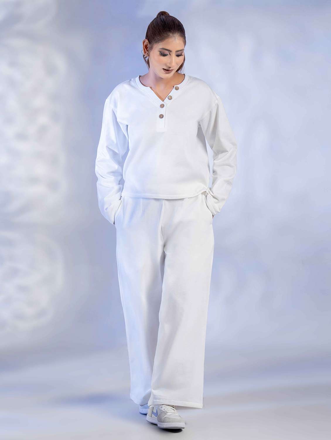 women solid long sleeve winter wear co-ord set