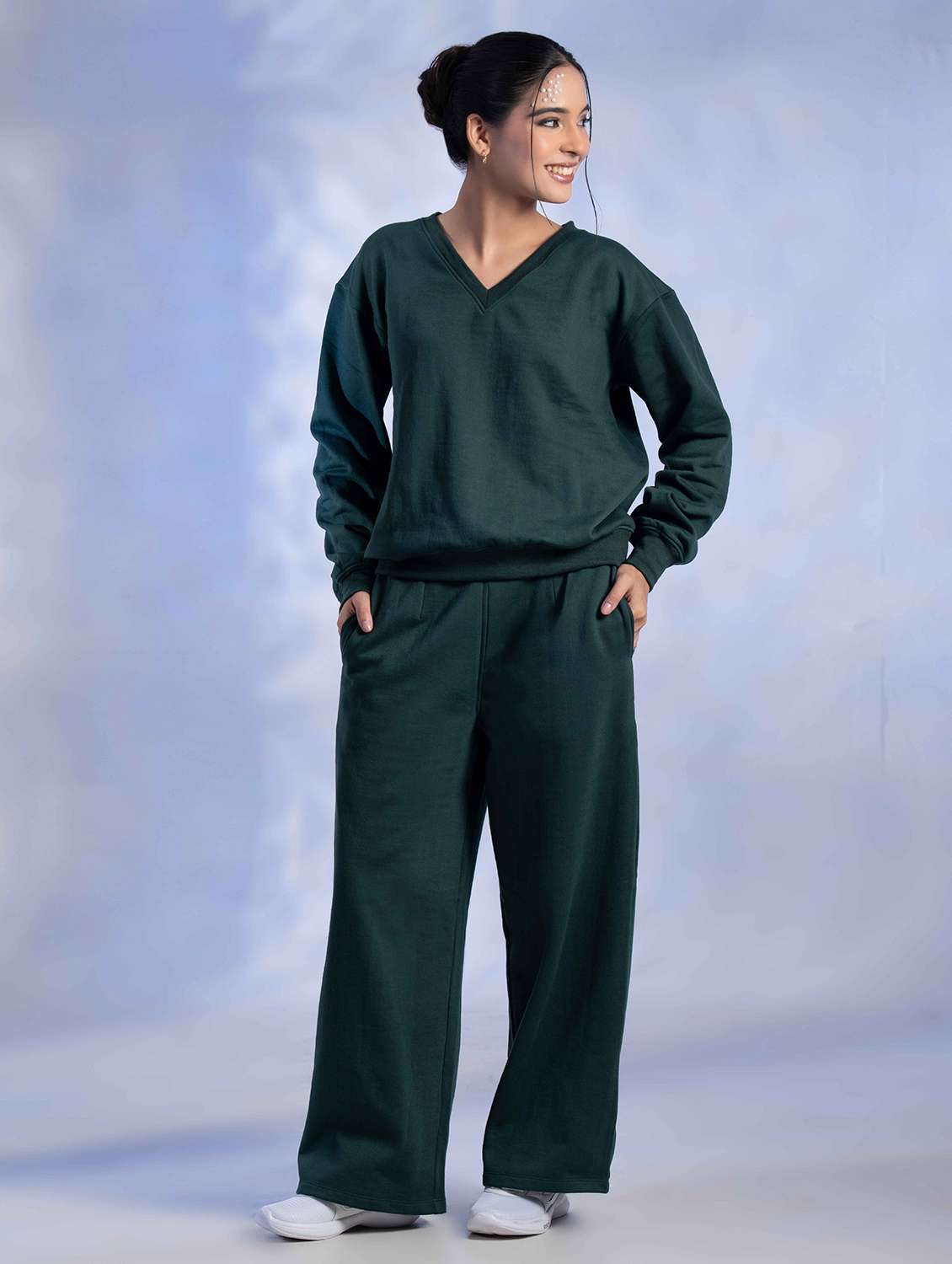 women solid long sleeve winter wear co-ord set