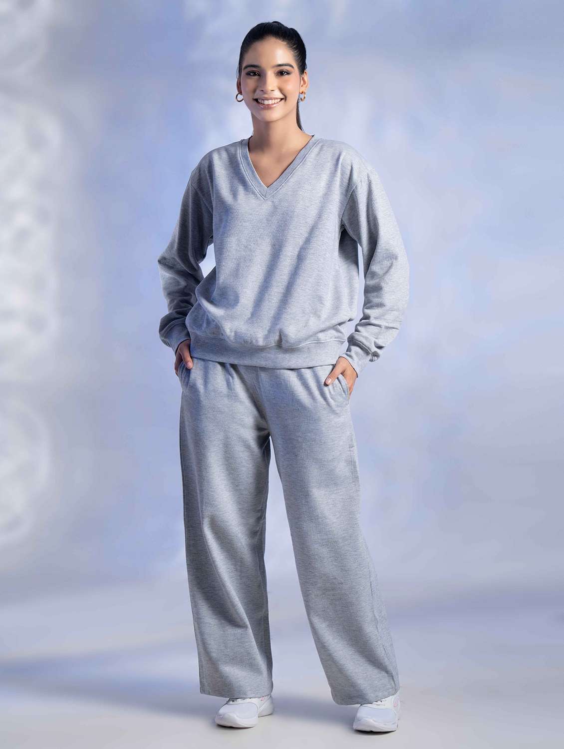 women solid long sleeve winter wear co-ord set