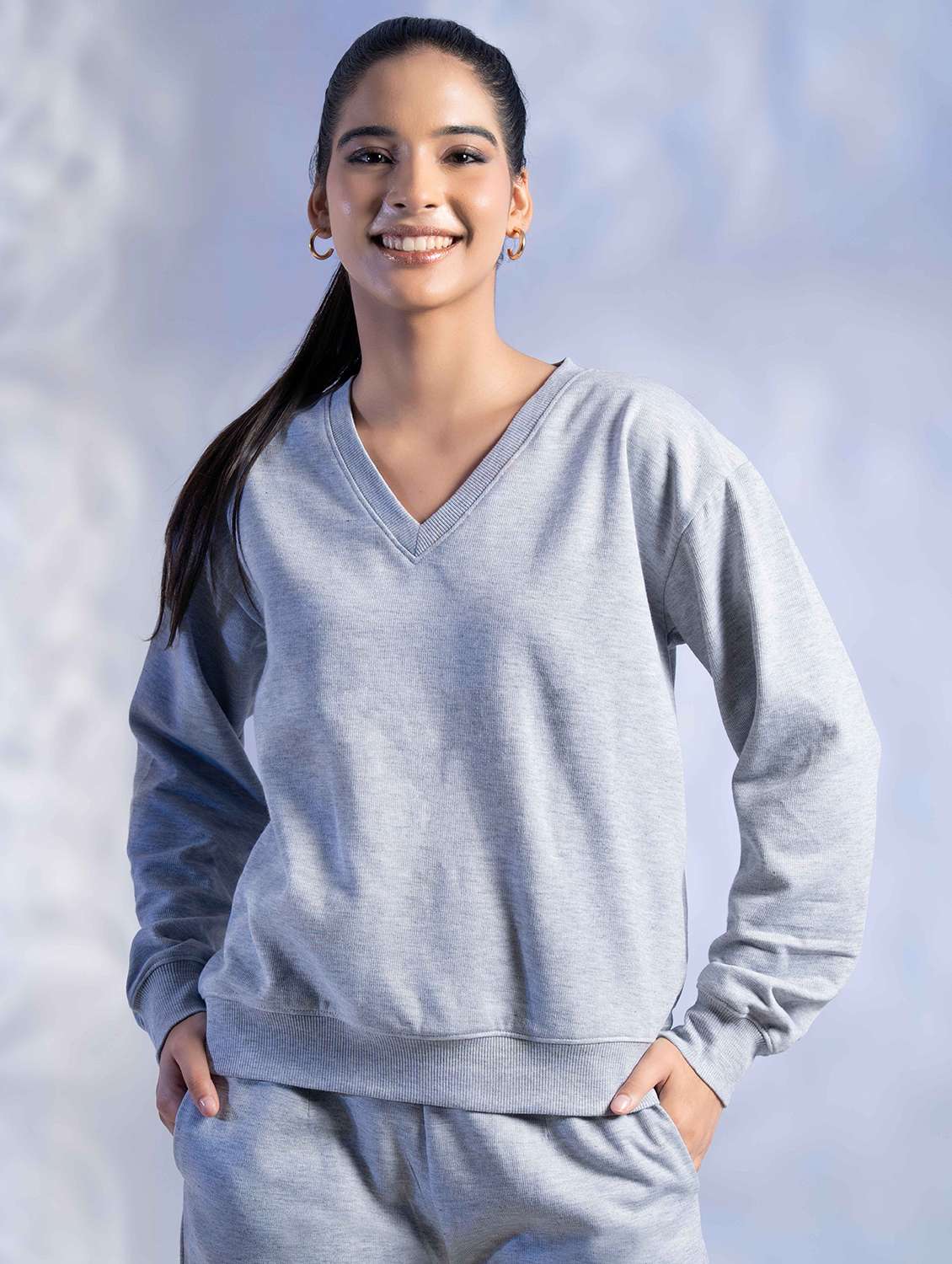 women solid long sleeve winter wear co-ord set - 22242059 -  Standard Image - 3