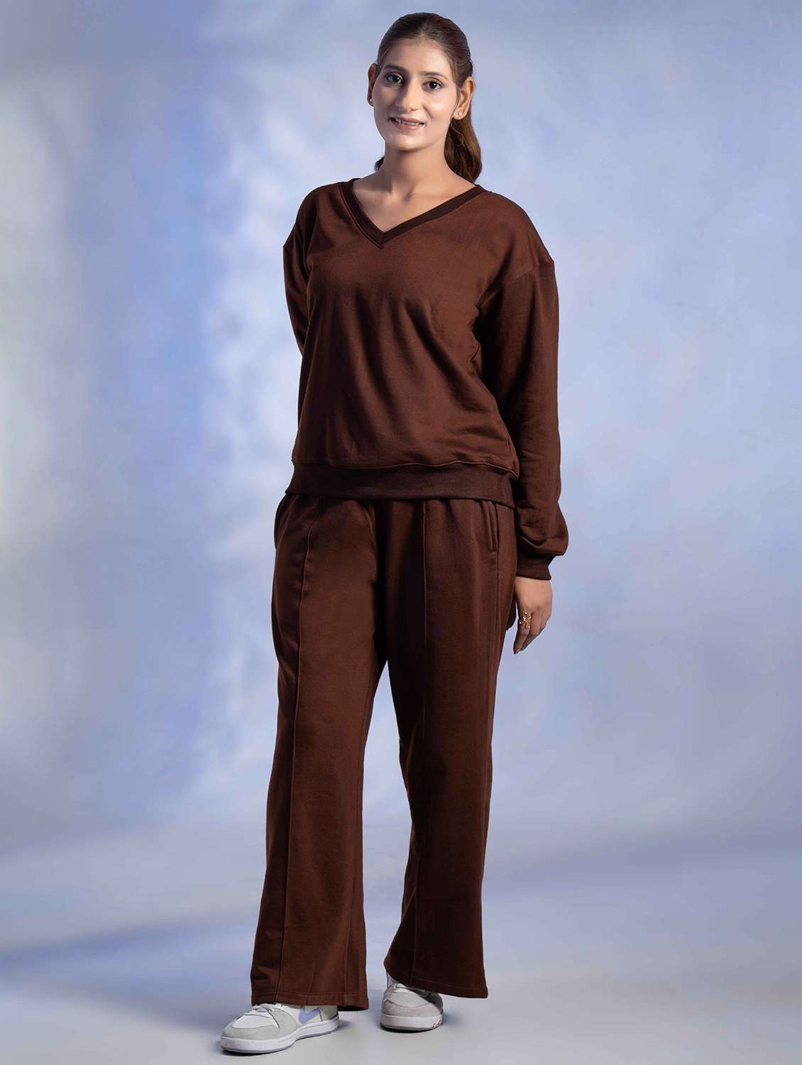 women solid long sleeve winter wear co-ord set