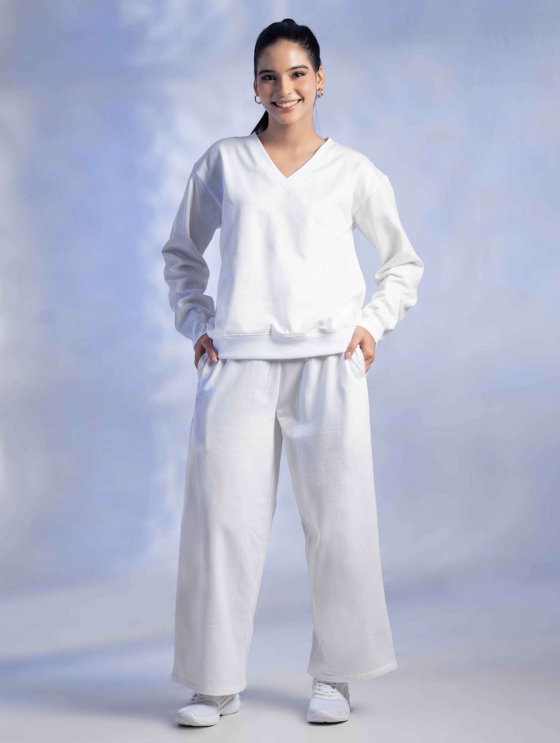 women solid long sleeve winter wear co-ord set