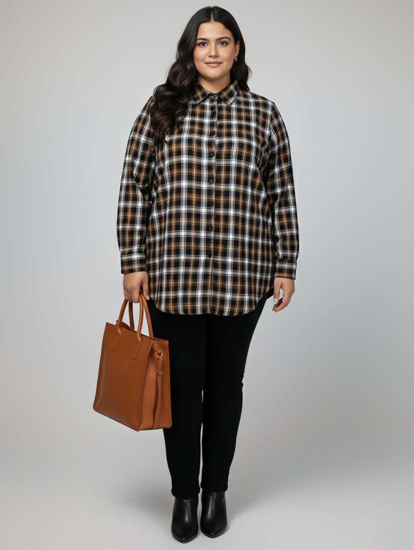 women plus size checkered long sleeve shirt