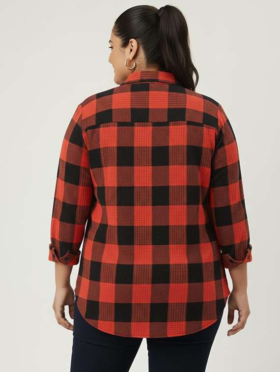 women plus size checkered long sleeve collared shirt - 22243307 -  Standard Image - 3