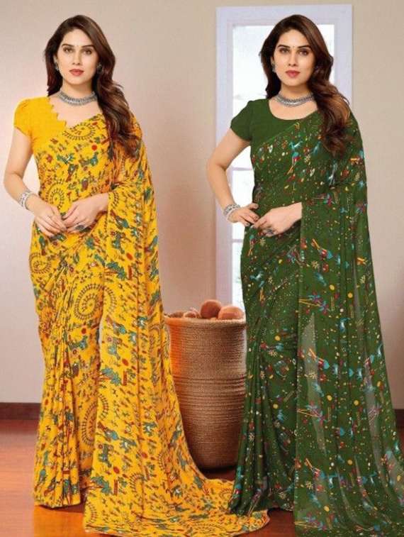 women pack of 2 printed combo saree with blouse