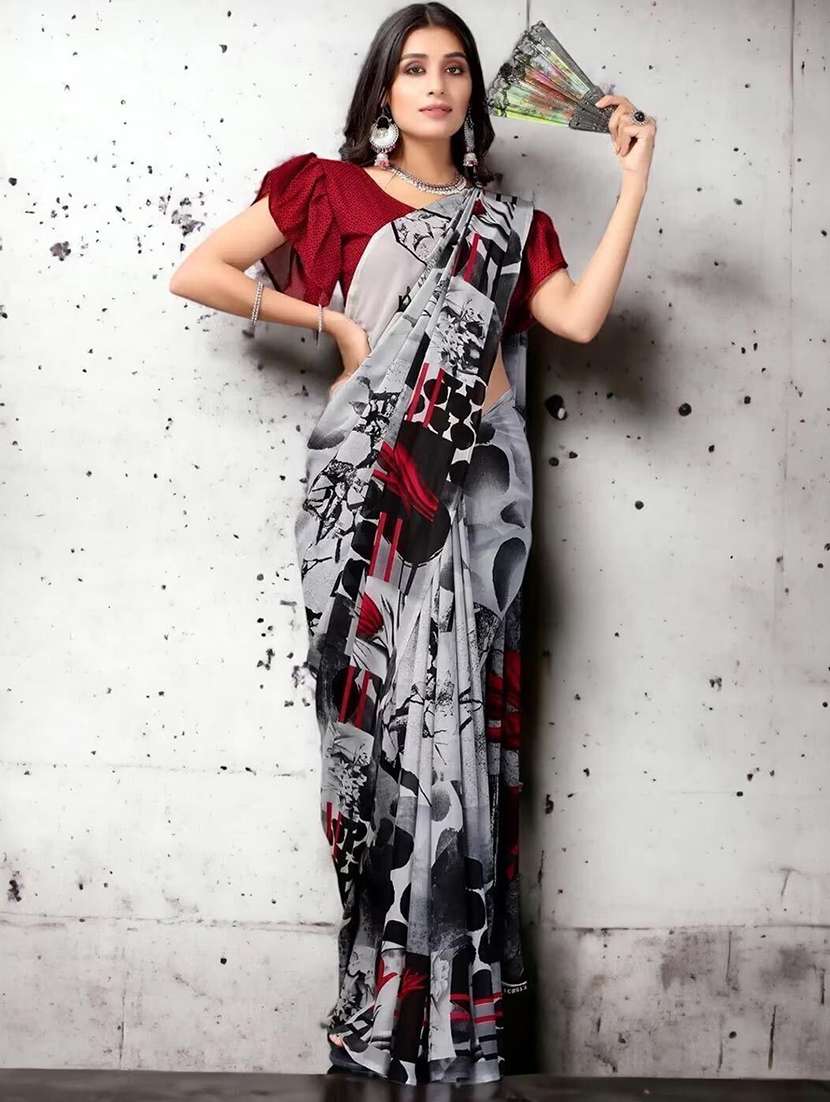 women printed casual wear saree with blouse