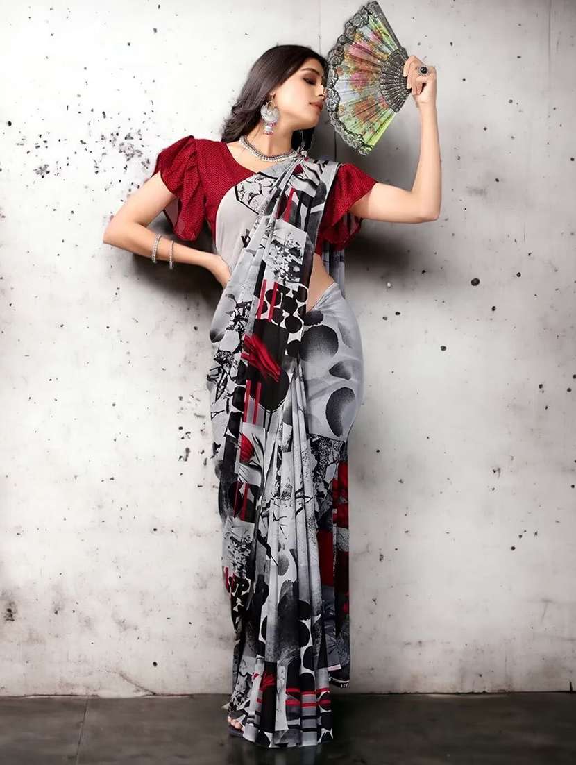 women printed casual wear saree with blouse - 22243507 -  Standard Image - 3