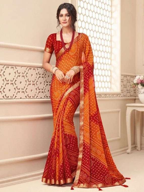 women bandhani printed saree with blouse