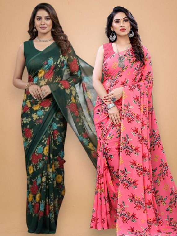 women pack of 2 printed combo saree with blouse