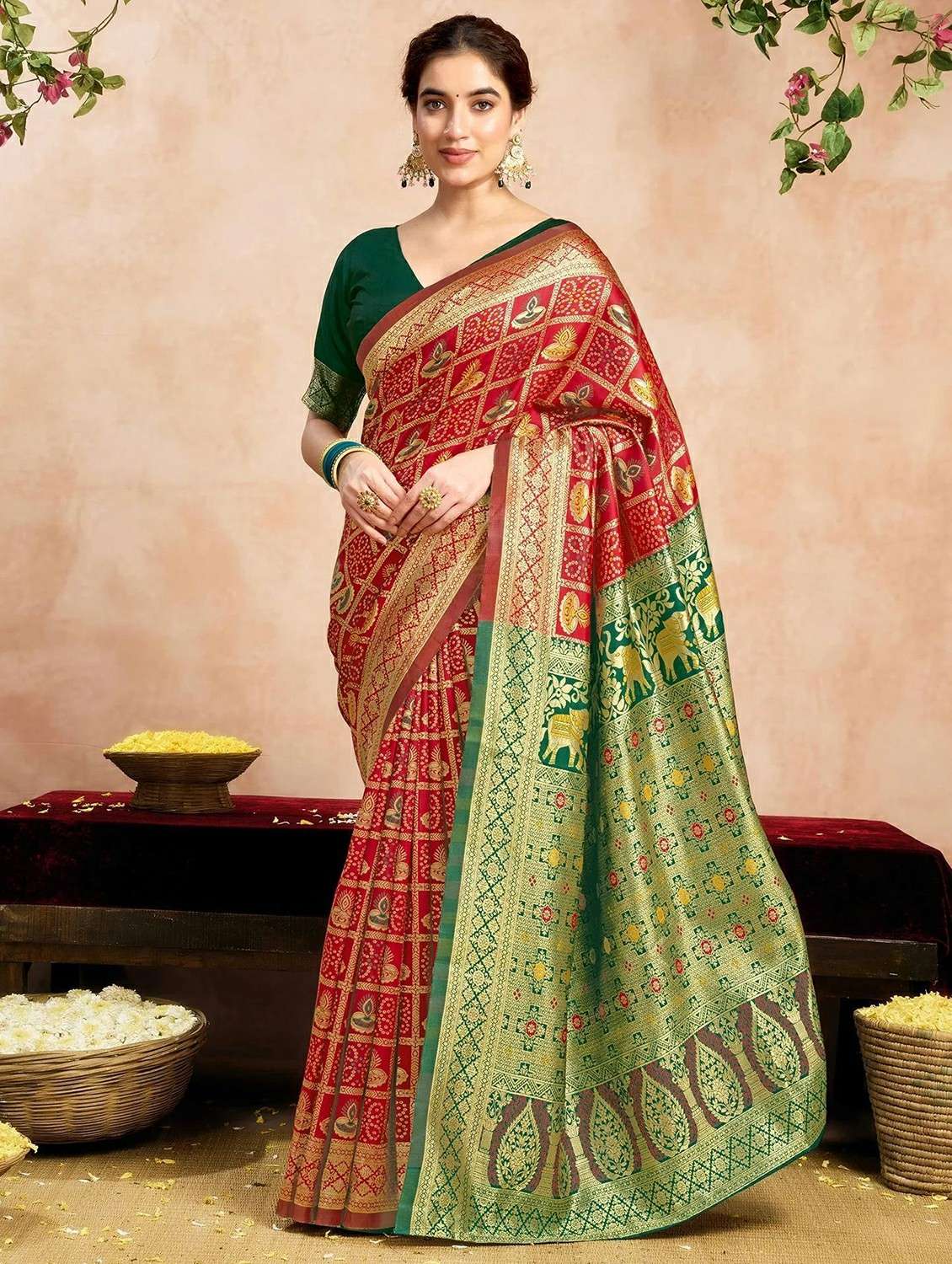 women self design banarasi saree with blouse