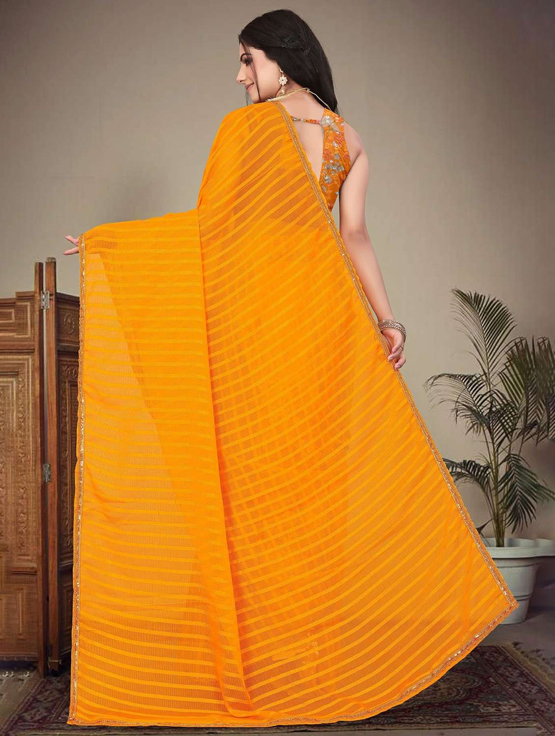 women striped printed saree with blouse - 22243559 -  Standard Image - 3