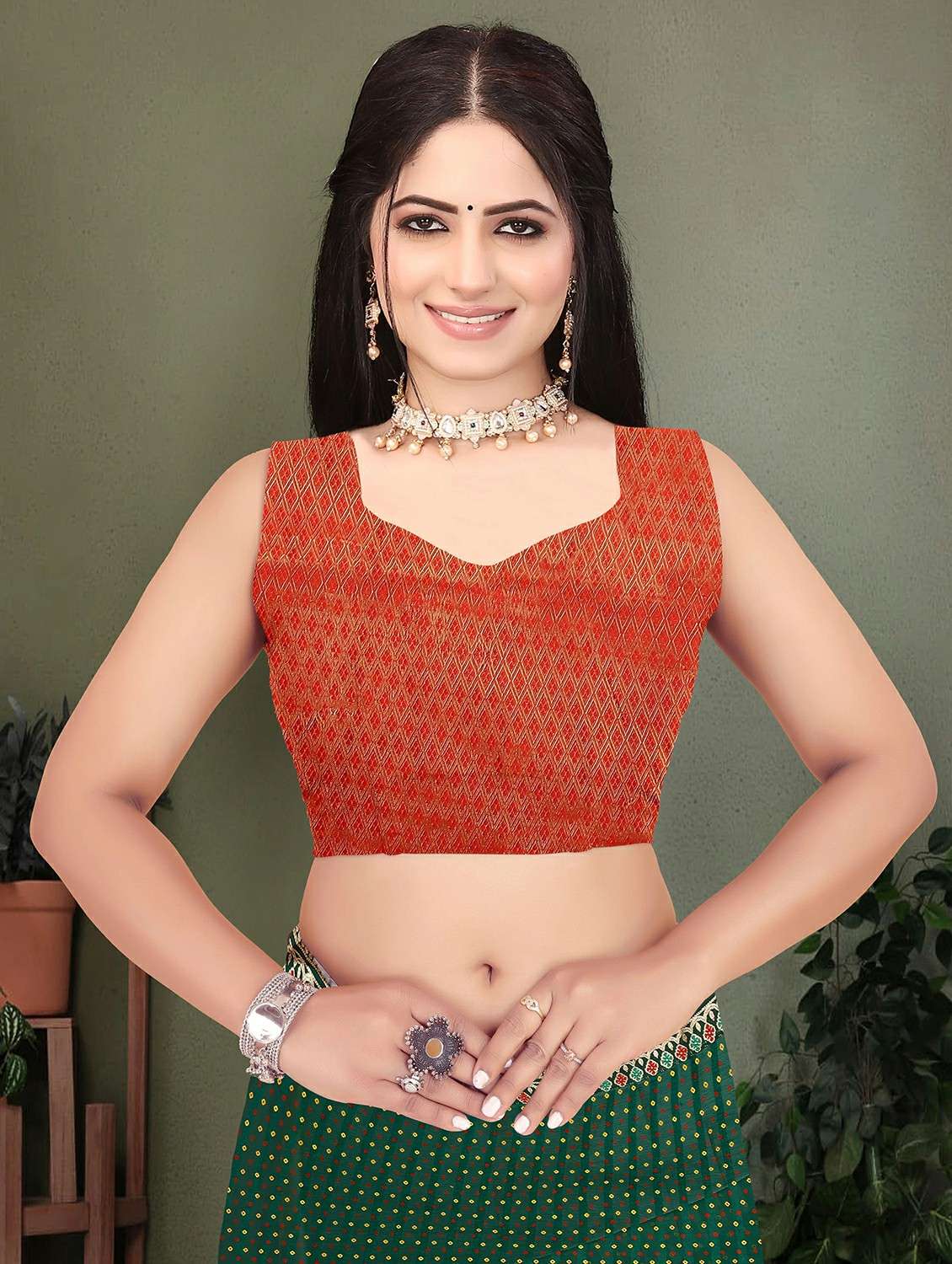 women bandhani printed saree with blouse - 22243561 -  Standard Image - 5