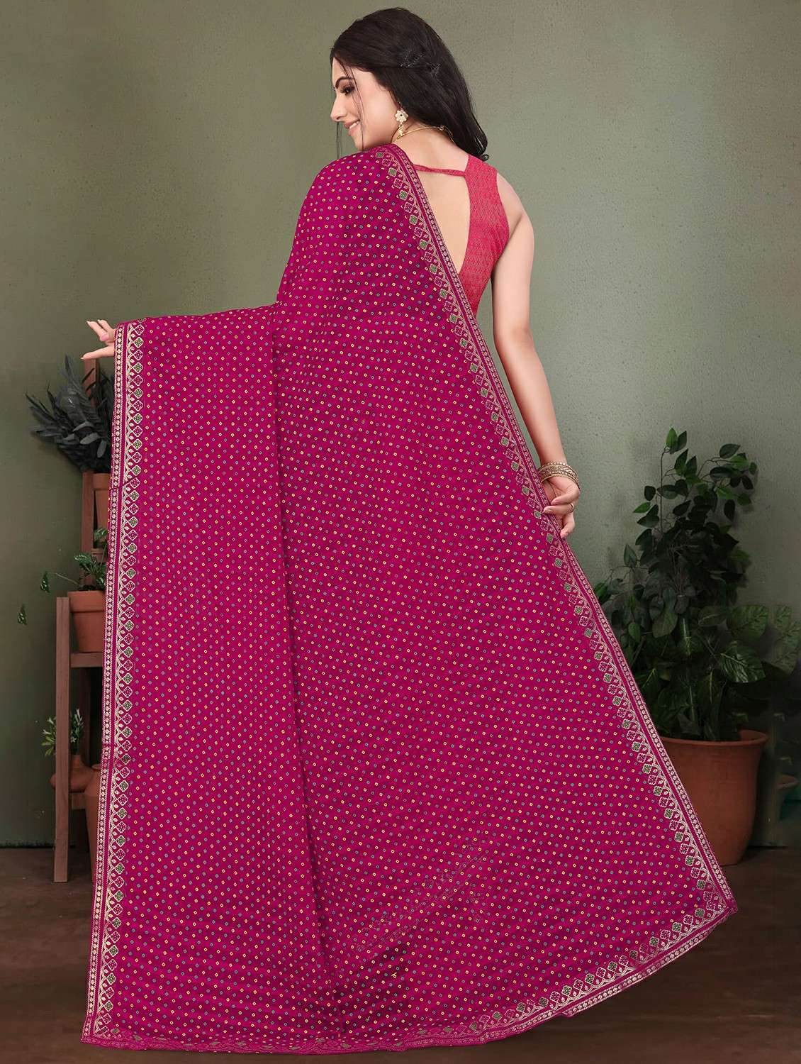 women bandhani printed saree with blouse - 22243562 -  Standard Image - 3