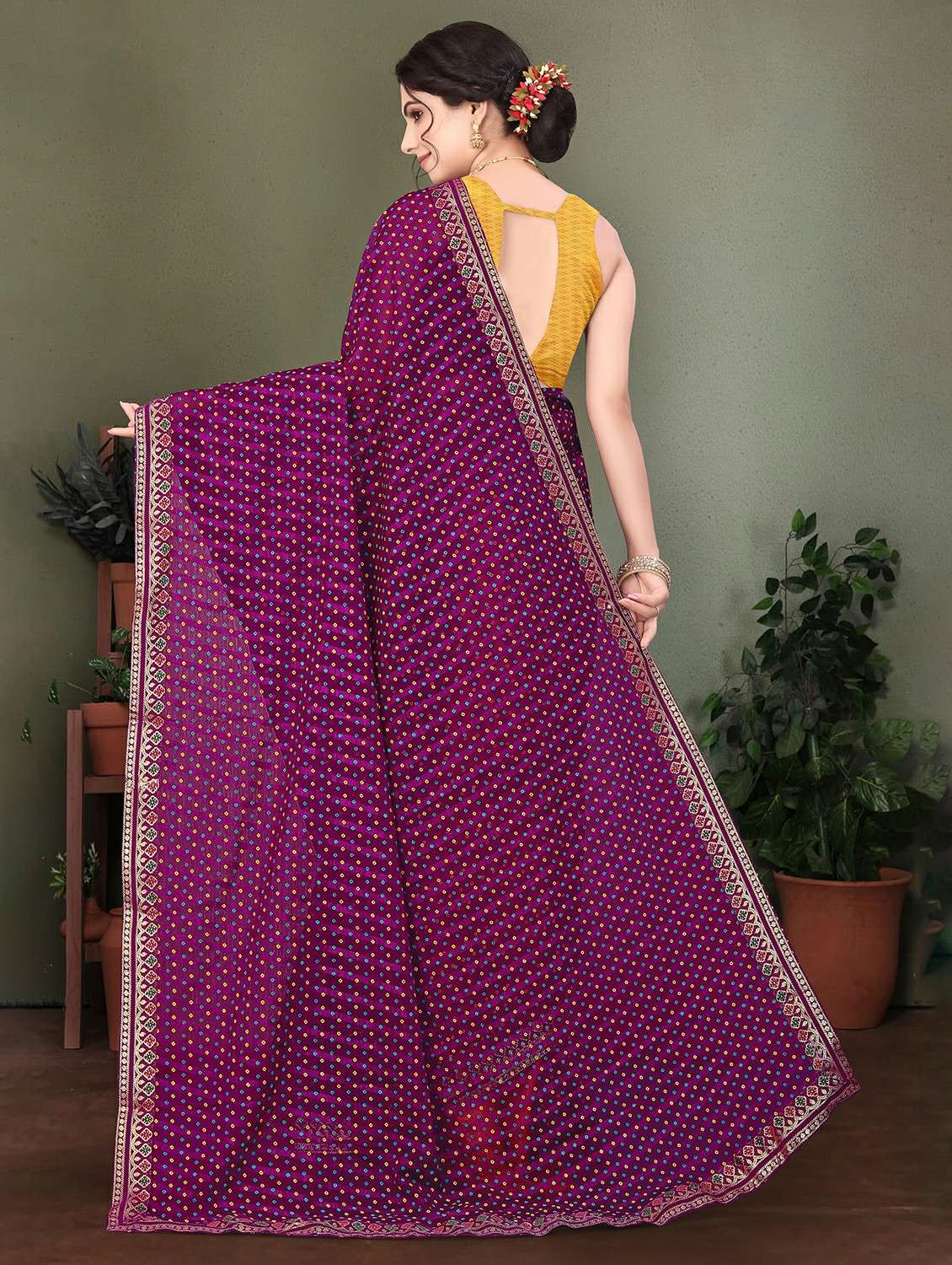 women bandhani printed saree with blouse - 22243563 -  Standard Image - 3