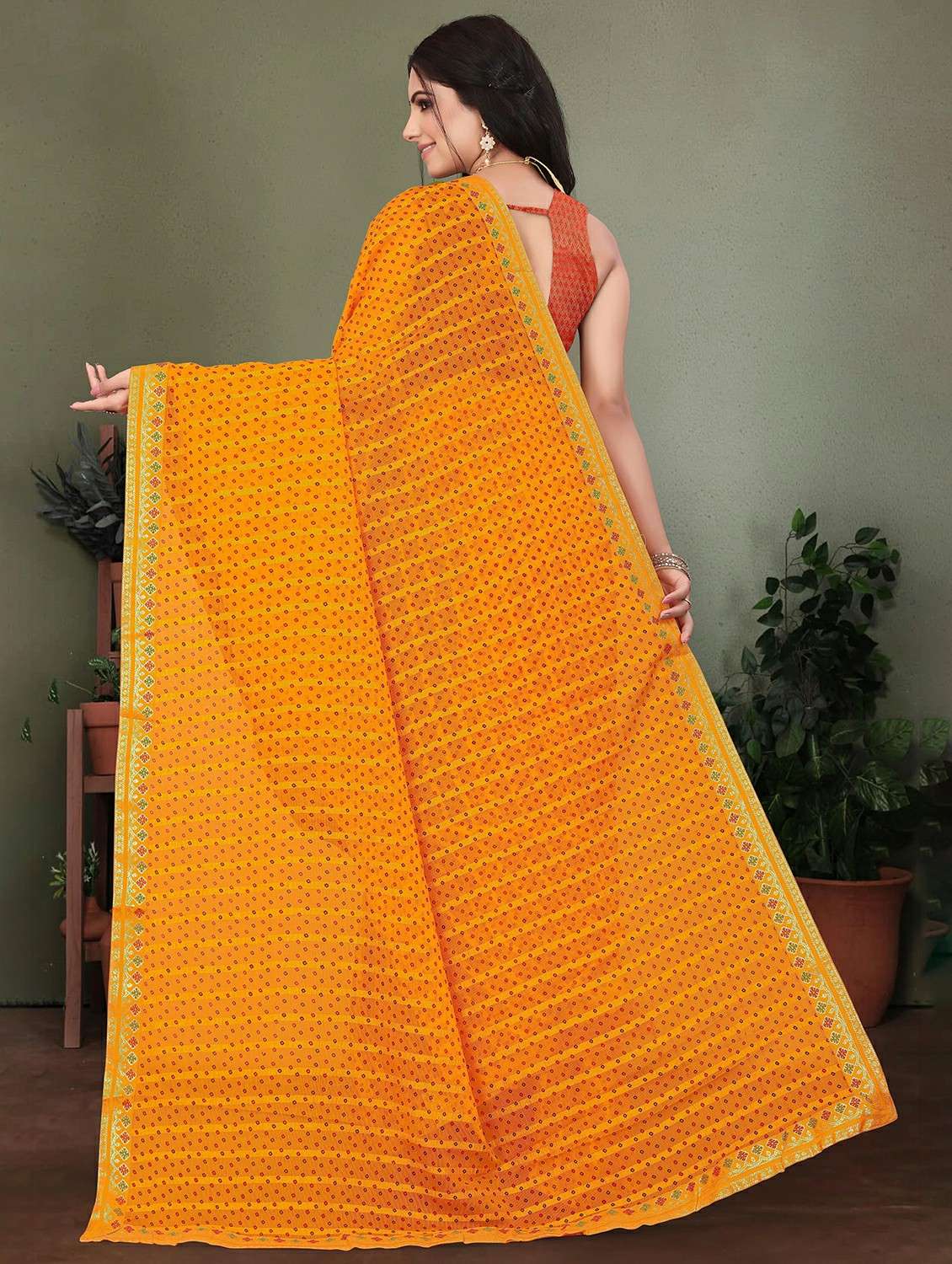 women bandhani printed saree with blouse - 22243565 -  Standard Image - 3