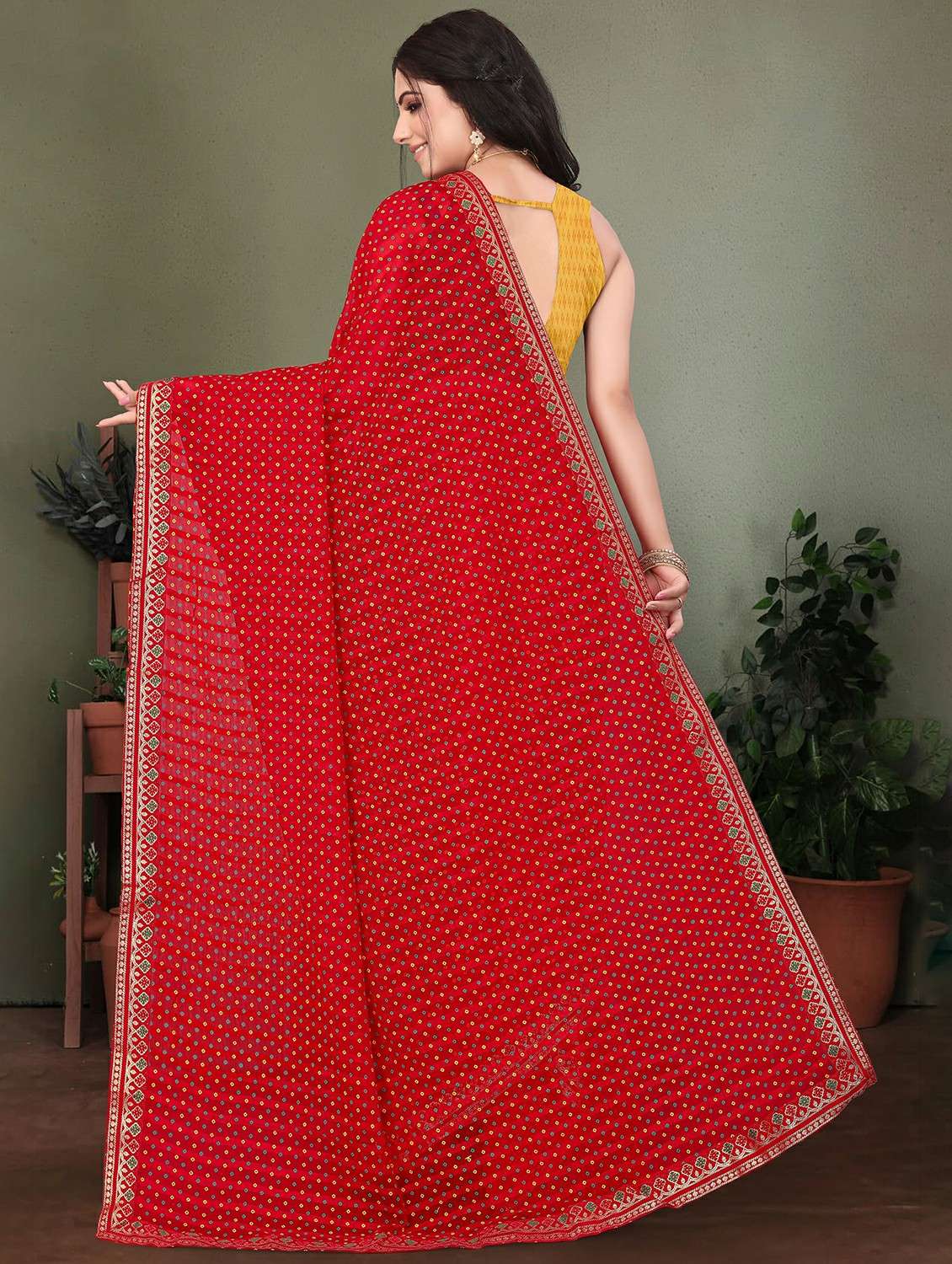 women bandhani printed saree with blouse - 22243566 -  Standard Image - 3