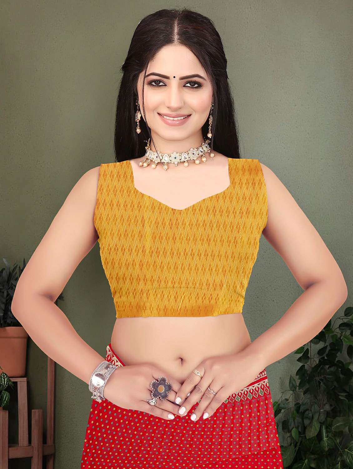 women bandhani printed saree with blouse - 22243566 -  Standard Image - 5