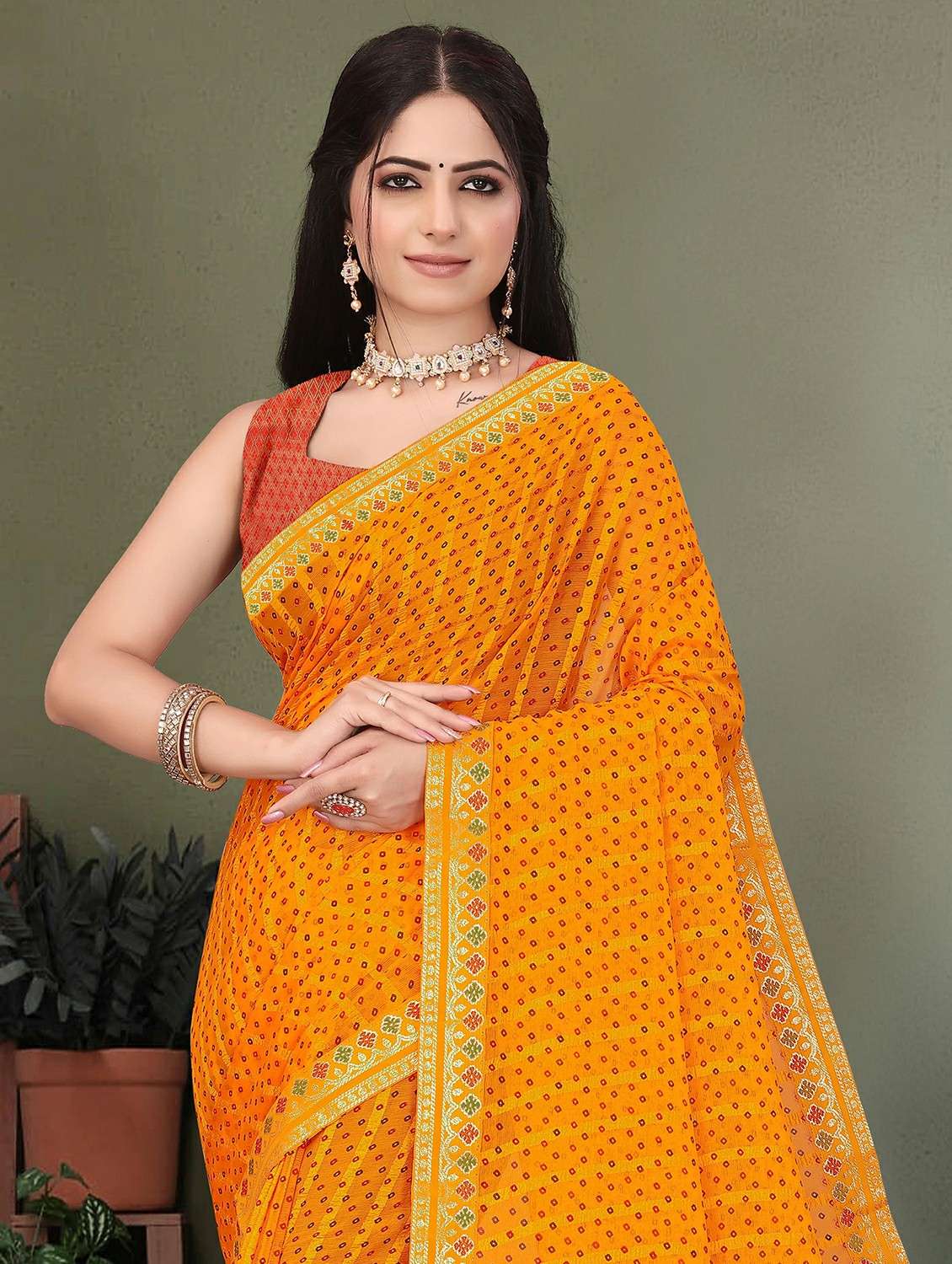 women bandhani printed saree with blouse - 22243567 -  Standard Image - 3