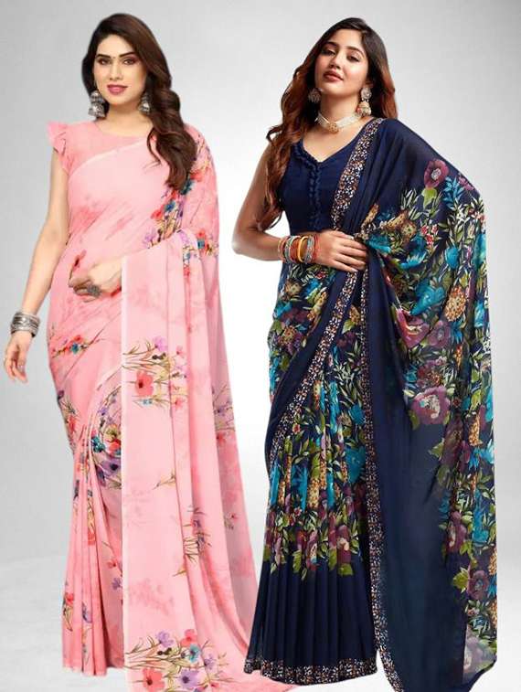 women pack of 2 printed combo saree with blouse