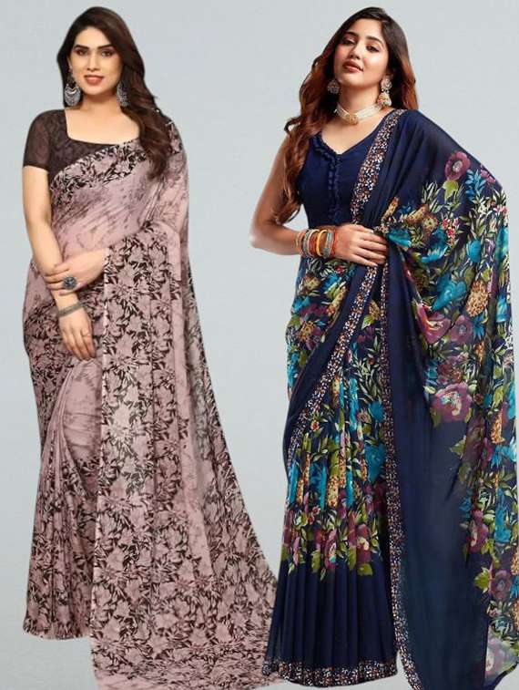women pack of 2 printed combo saree with blouse