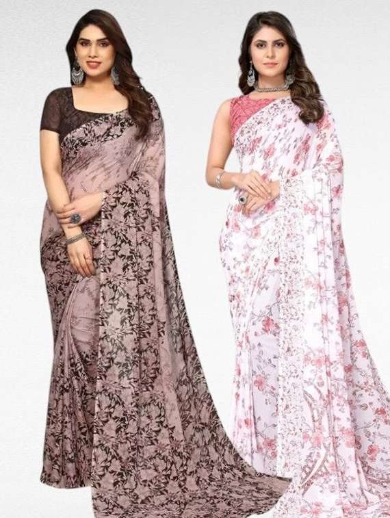 women pack of 2 printed combo saree with blouse