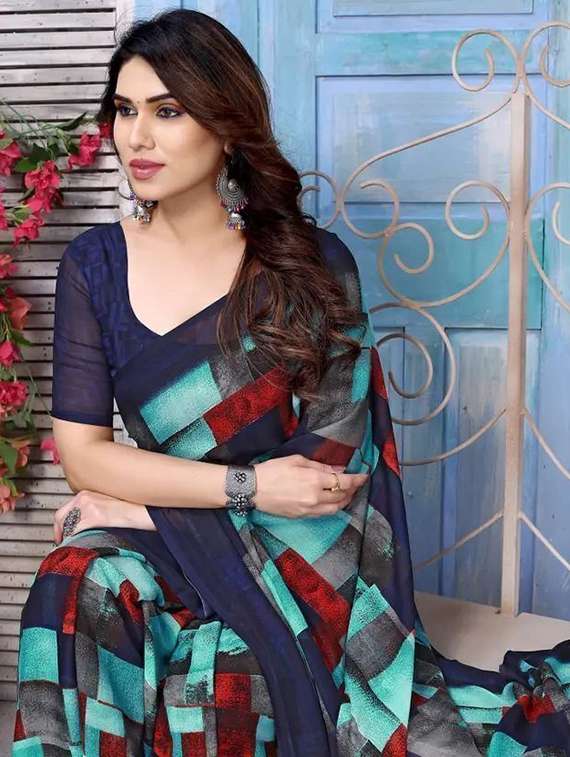 women printed casual wear saree with blouse - 22243587 -  Standard Image - 3