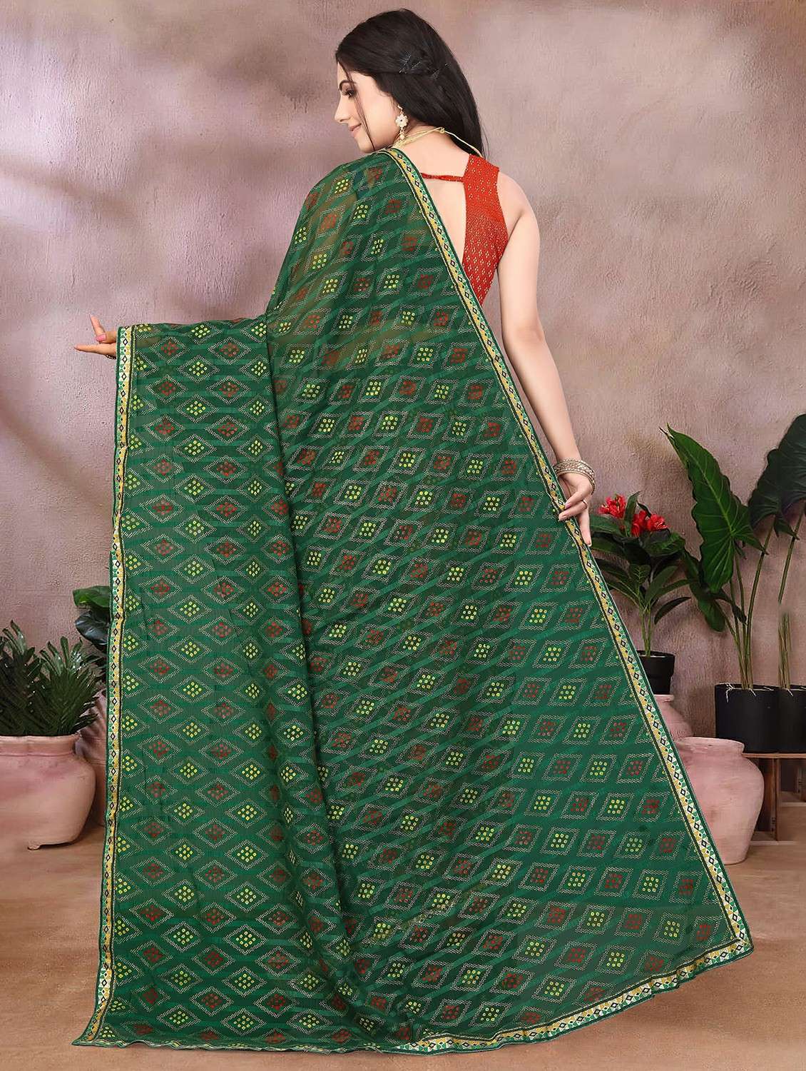 women bandhani printed saree with blouse - 22243595 -  Standard Image - 3