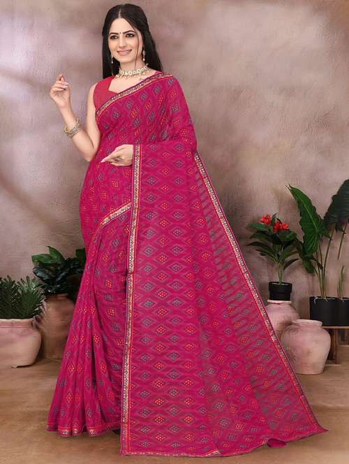 women bandhani printed saree with blouse - 22243596 -  Standard Image - 0