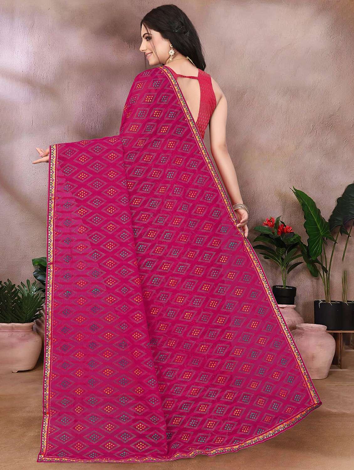 women bandhani printed saree with blouse - 22243596 -  Standard Image - 3