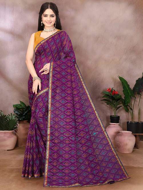 women bandhani printed saree with blouse - 22243597 -  Standard Image - 0