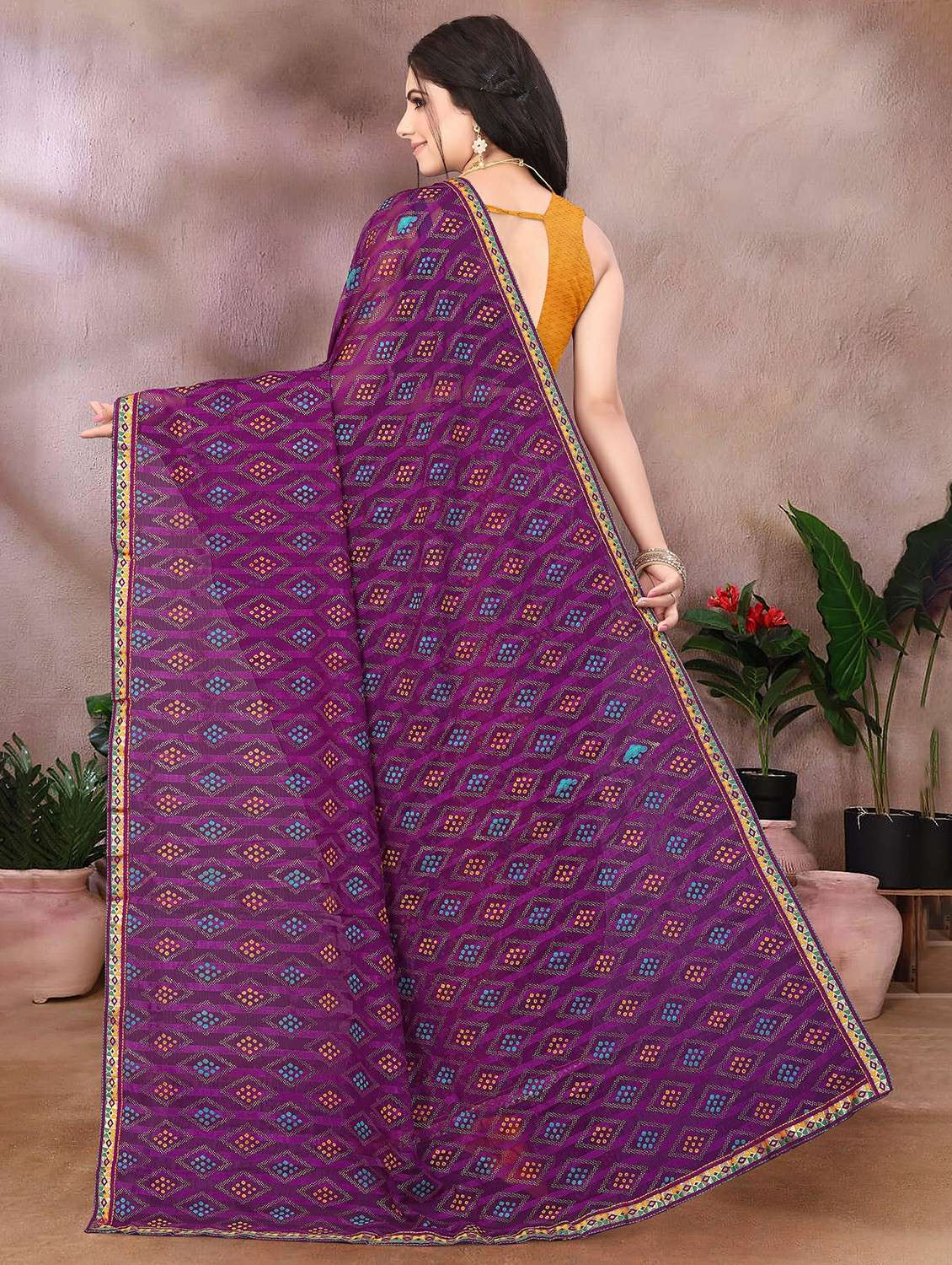 women bandhani printed saree with blouse - 22243597 -  Standard Image - 3