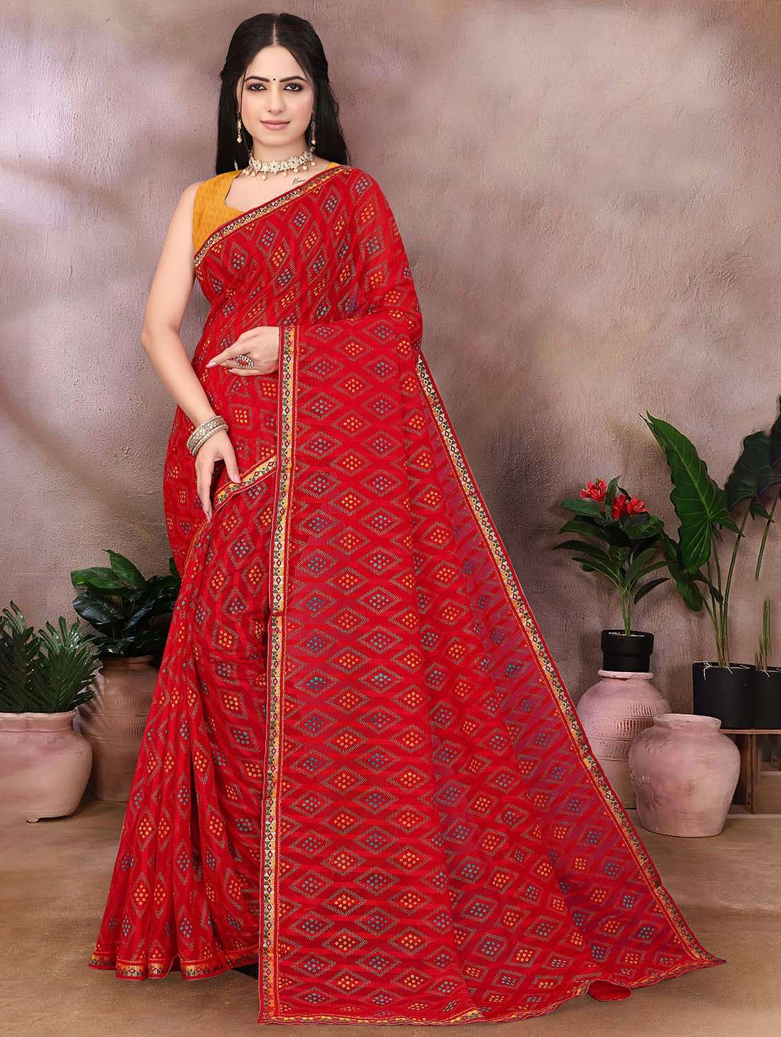 women bandhani printed saree