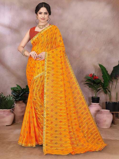 women bandhani printed saree with blouse - 22243599 -  Standard Image - 0