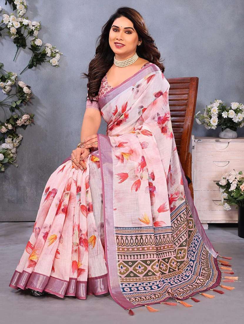 women floral assam silk saree with blouse