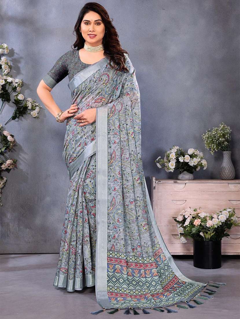 women printed assam silk saree with blouse