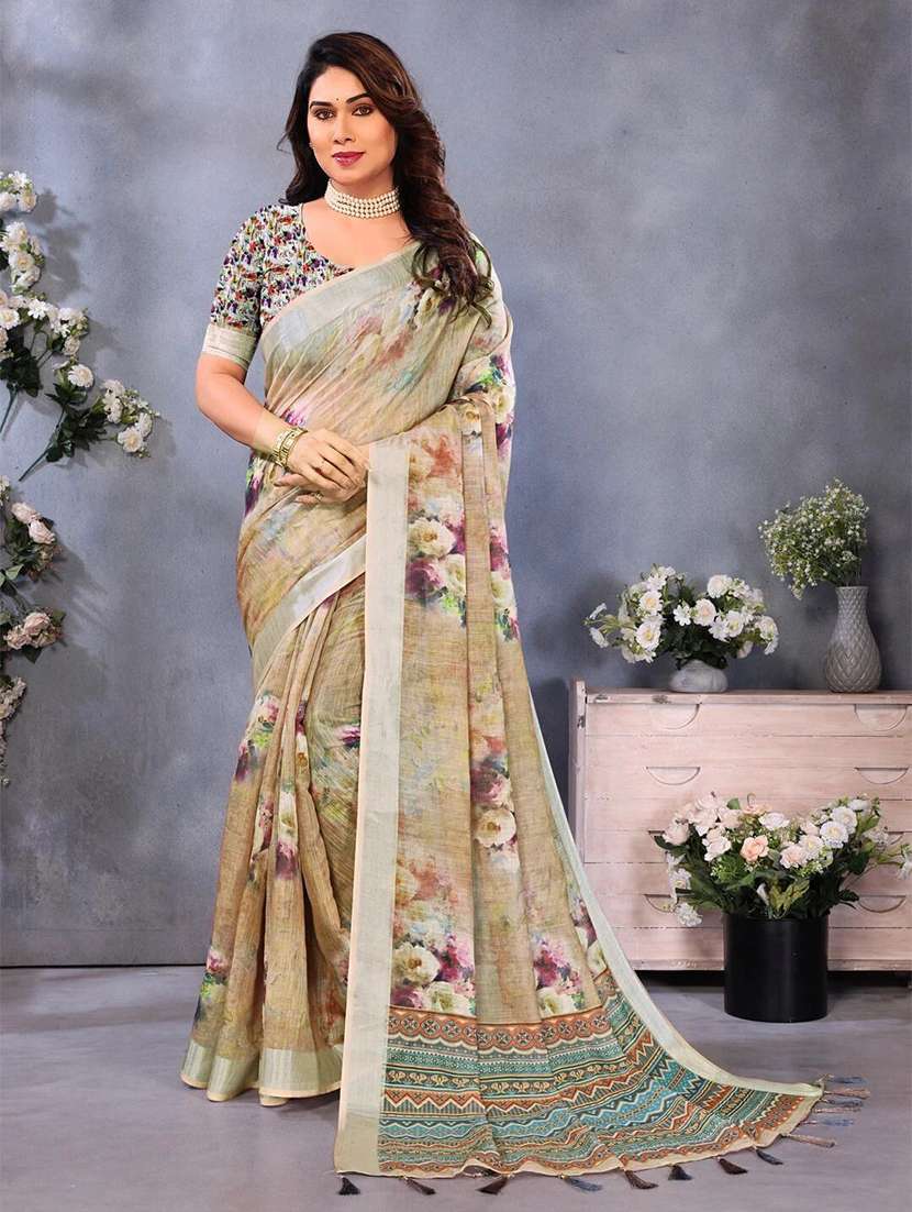 women floral printed saree with blouse