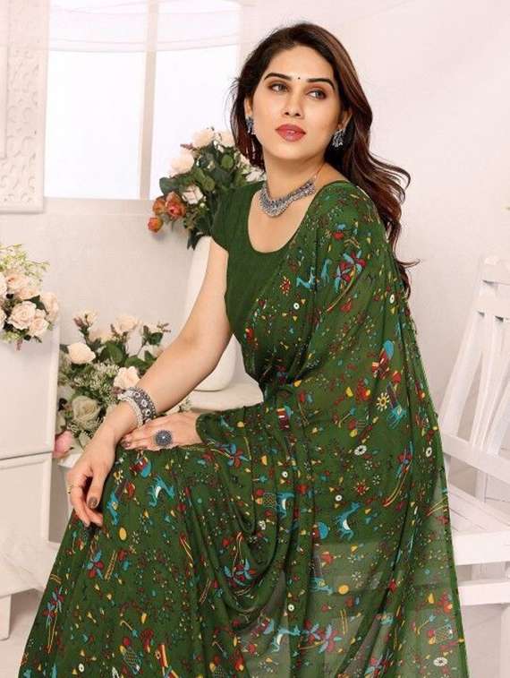 women printed casual wear saree with blouse - 22243609 -  Standard Image - 3