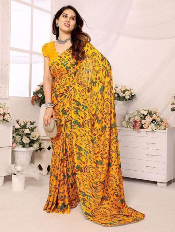 women printed casual wear saree with blouse