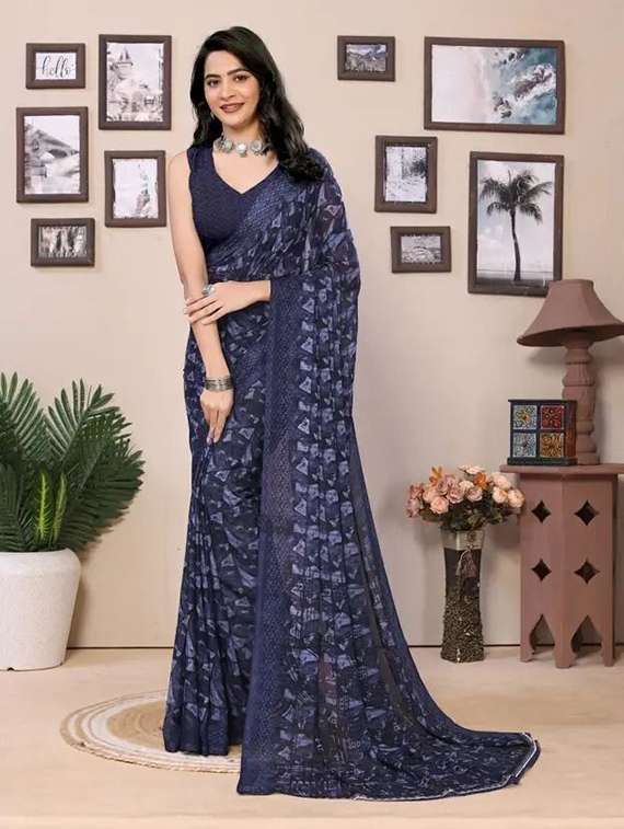 women printed casual wear saree with blouse - 22243613 -  Standard Image - 3