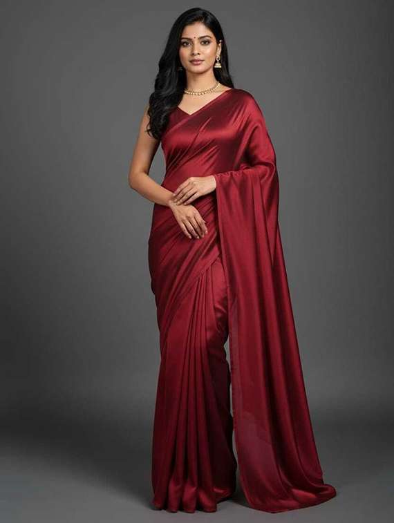 women solid plain saree with blouse